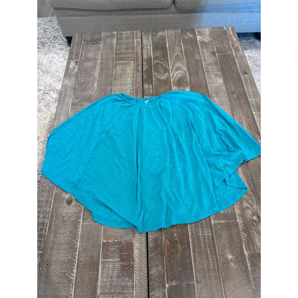 Old Navy Girls Large 10-12 Teal Blue Slub Knit Poncho Style Flowy Top Shirt